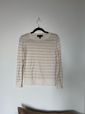 Banana Republic Cream and Beige Striped Crewneck Sweater